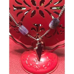 Glass Metal Encased Purple Arrow Necklace